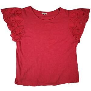Maurices Red Eyelet Flutter Knit Sleeve Blouse Womens Large Casual Boho Top